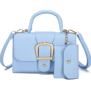 Elegant Blue Handbag with Gold Accents